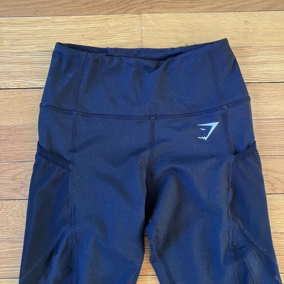 Gymshark Black Mesh Crops Cropped Capri Workout Gym Athletic Leggings Small - Picture 6 of 7